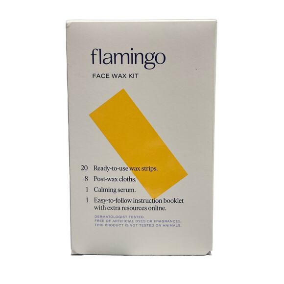 Flamingo Face Wax Kit w/ 20 Strips, 8 Post-Wax Cloths,  Calming Serum - Picture 1 of 3